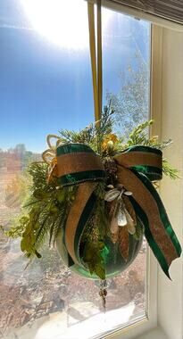 Handmade Luxury Christmas Window Hanging Ornament Green Gold Holiday Decor